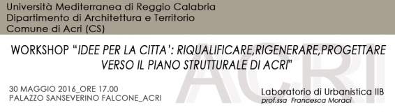 30 maggio Workshop Idee per la città: riqualificare, rigenerare, progettare. Verso il Piano strutturale di Acri