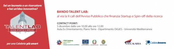 Bando TalentLab Startup e Spin-off: in programma i contact point informativi presso gli atenei calabresi